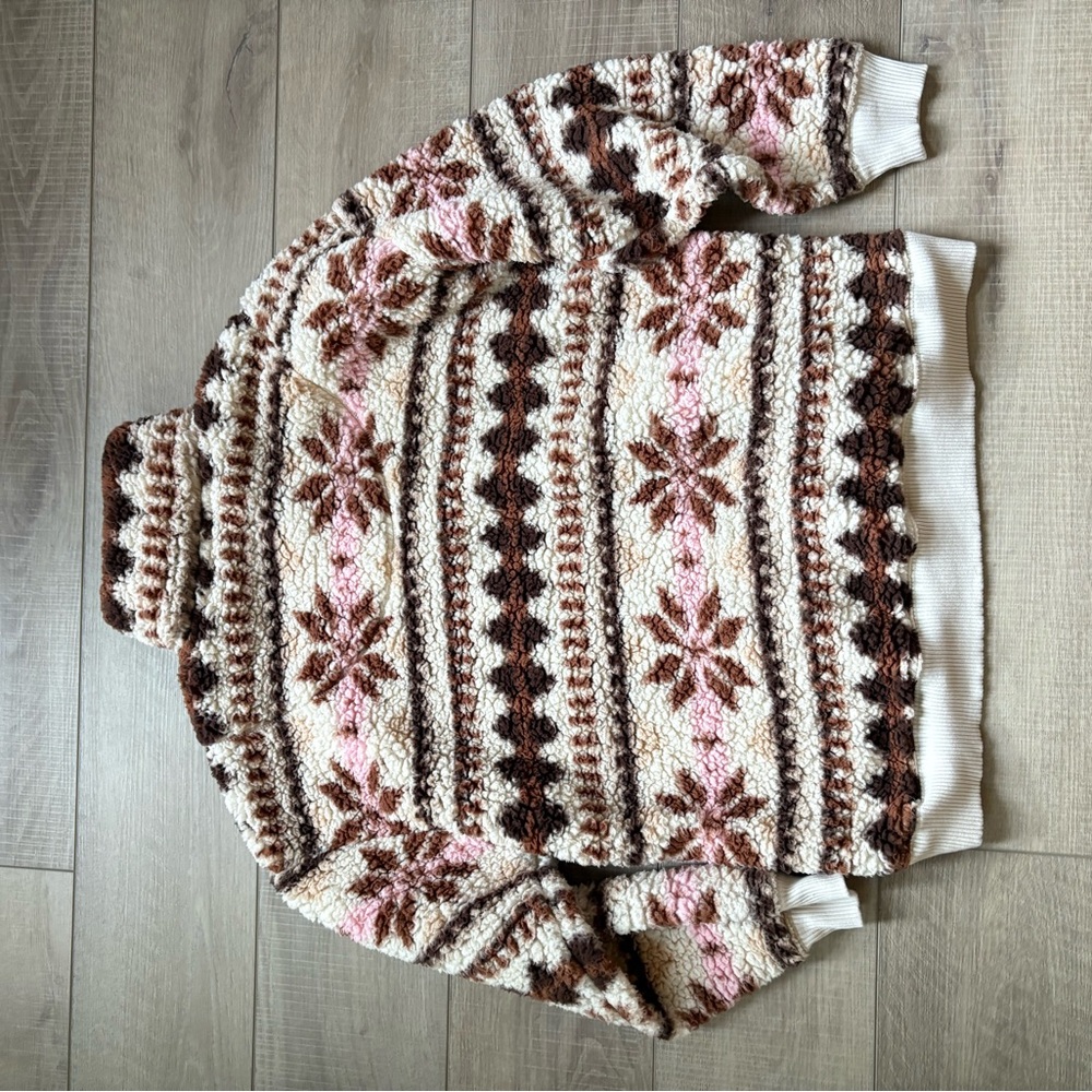 Aerie hometown holiday Cream and Brown Floral fleece quarter zip - Picture 9 of 11